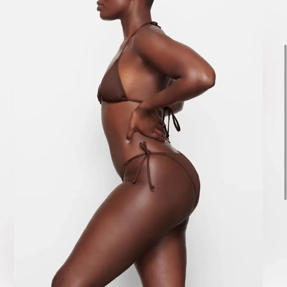 NWT SKIMS Swim Bikini Dip Tie Low Rise Bottom In Cocoa Brown High Waist Swim